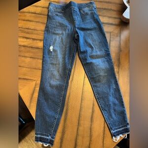 Spanx Jeans Womens Large Blue Distressed Ankle Skinny Denim Jegging Pull On